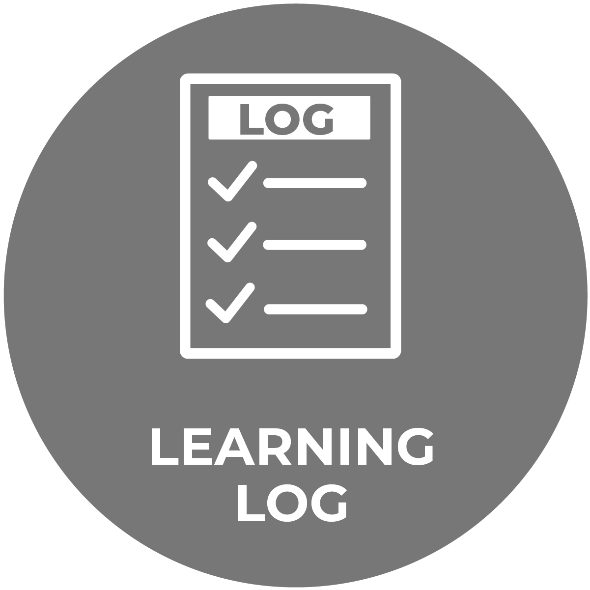 Icon: learning log, white outline of a checklist on gray background.